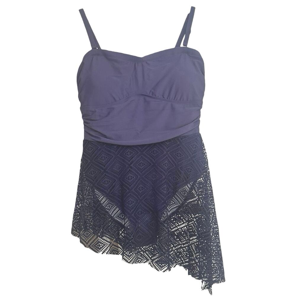K Jordan XL Swim Dress One Piece Navy Blue Lace Skirt Tummy Control Lined